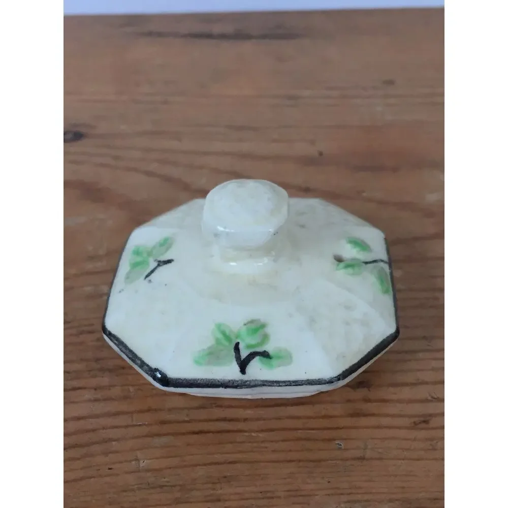 Vtg Moriyama Japanese Basketweave Majolica Rose Small Tea Pot Octagonal Lid 2
